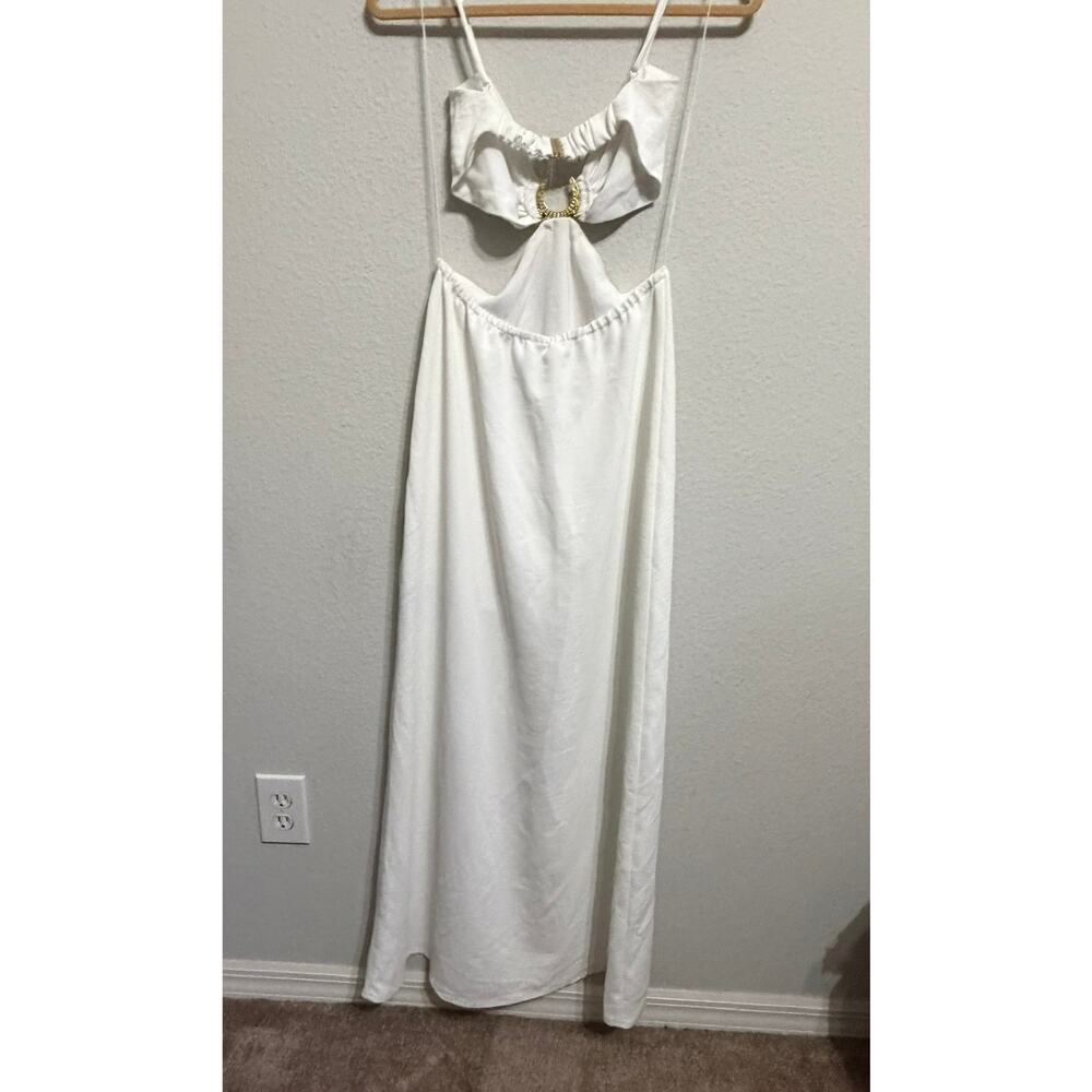 NWT Rumer Lunar Cutout Maxi Dress Size S Rare Sample White Gold Hardware Resort - Picture 3 of 11